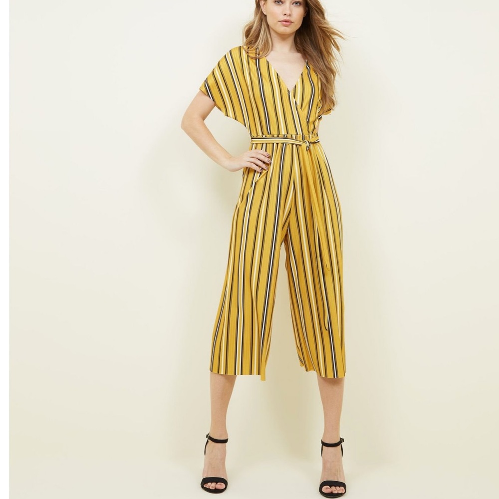 Yellow striped ribbed jumpsuit